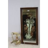 Mirror decorated with an Autumn Art Nouveau Lady, 89cms x 42cms together with an Onyx Telephone