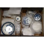 A large collection of Booth's Real Old Willow pattern dinner service contained within two boxes.
