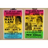 Music Poster - Two American Blues posters on card to include Miss Mary Lane at the Tyrone Davis
