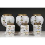 Set of Six Apothecary Tin Glazed style Jars with Metal Lids including Three Wet Jars, 23cms high