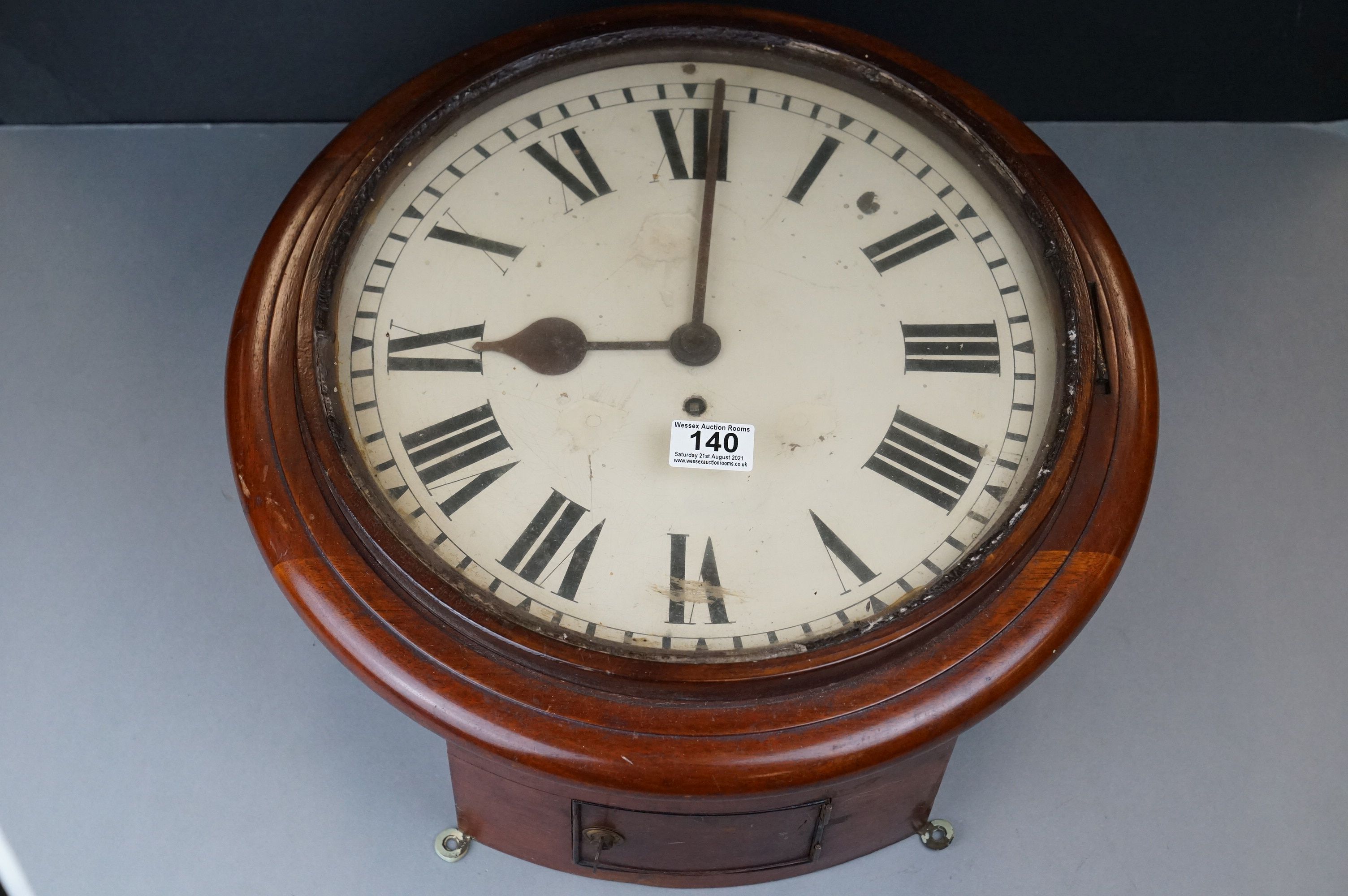 Late 19th / Early 20th century Circular Mahogany Cased Classroom or Station Clock, with Roman