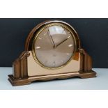 Art Deco Walnut Cased and Peach Glass ' Smiths Sectric ' Mantle Clock, 22cms high