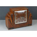 Art Deco Mantle Clock in an Stepped Oak Geometric Case (with key), 23cms high
