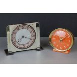 Art Deco ' Ferranti ' Glass and Bakelite Electric Mantle Clock, 15cms high together with a