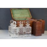 19th century mahogany decanter box containing four matching cut glass decanters (some repair to