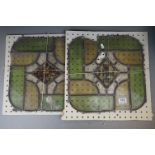 Two antique stained glass panels, centre panel marked WHM 1655.