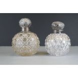 Victorian silver mounted screw top cut glass scent bottle, Birmingham 1900 & another by John