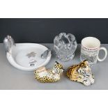 Mixed Lot including Ceramic Tiger Cub and Lion Cub, Wedgwood Canterbury tankard, a Royal