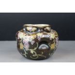 Art nouveau Austrian Heliosine Ware vase, decorated with grapes and vines, approx. 13cm tall