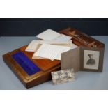 An Antique Writing Slope To Include Contents Including Correspondence, Official Letters And Military