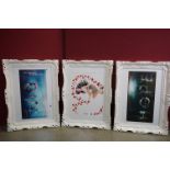 Three Contemporary Photographic Pictures, one of people underwater forming the word 'Love' (image