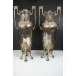 Pair of WMF style Silver Plated Art Amphora Vases, 46cms high with glass liners, date mark for 1910,