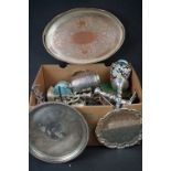 A collection of assorted metalware to include mixed silver plated items and a cloisonné vase.