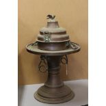 Large Indian Copper Incense Burner on Stand with Bird Finial, 76cms high