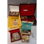 A collection of mainly vintage costume jewellery together with a quantity of coins.