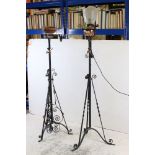 Victorian Wrought Iron and Brass Standard Oil Lamp Stand, 139cms high together with a Victorian