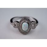 Silver, CZ & opal panelled dress ring