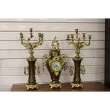 Late 19th century French Gilt Brass Three Piece Clock Garniture, the clock Japy Freres et Cie no.