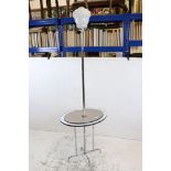 Art Deco period Chrome and Mirrored Standard Lamp Table with Glass Shade, 177cms high