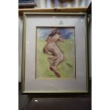 Framed 20th century pastel portrait of a recumbent nude female