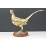 Franz Bergmann bronze pheasant signed under tail mounted on a later brass and wooden stand signed