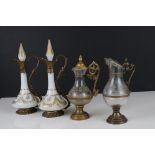 Pair of 19th century French Opaque Glass and Gilt-metal mounted Scent Bottles and Stoppers, 21cms