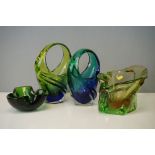 Four pieces of studio glass, to include Murano