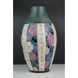 Large Amphora Vase decorated with bands of Flowers, 38cms high