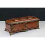 19th century French Kingwood and Ormolu mounted Box, the hinged lid opening to a silk lined interior