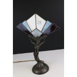 Art Deco style Table Lamp in the form of a Naked Woman holding a Leaded Glass effect Panel, 40cms