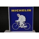 Double Sided Enamel Advertising Sign ' Michelin ' with a Michelin Man on Bicycle, 45cms x 48cms