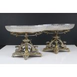 Pair of 19th century Aesthetic Oval Cut-Glass Centrpiece Bowls raised on Silver-plated Stands cast