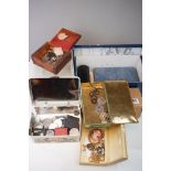 A box of mixed collectables to include costume jewellery and coins, coins include silver examples.