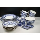 19th century Coalport Tea Ware decorated in blue with birds amongst bamboo, comprising 4 Tea Cups, 4