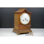 Early 20th century French Mahogany and Boxwood Mantle Clock with R & Co. Paris 8 day movement with