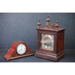 A wooden cased chiming mantle clock together with a Russells of Liverpool example.