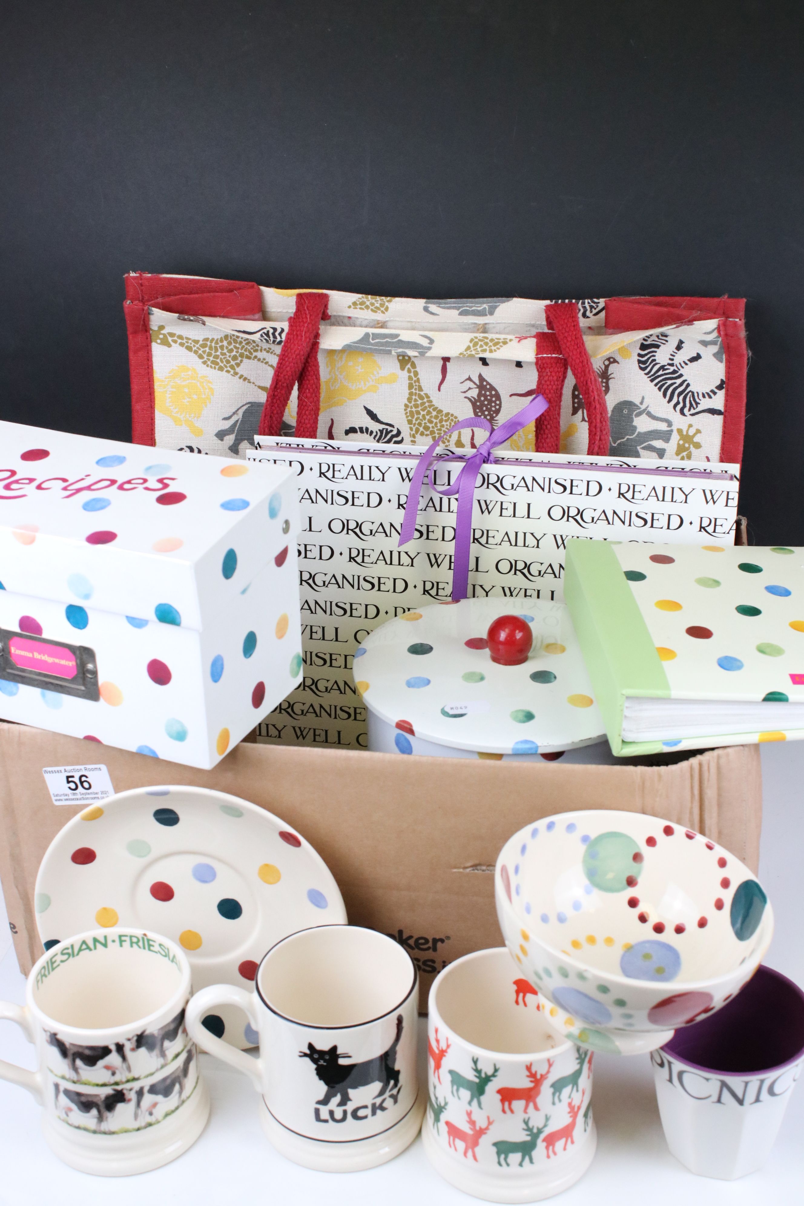 Emma Bridgewater - Three Mugs including Friesian, Lucky Black Cat and Stags, Polka Dot Saucer,