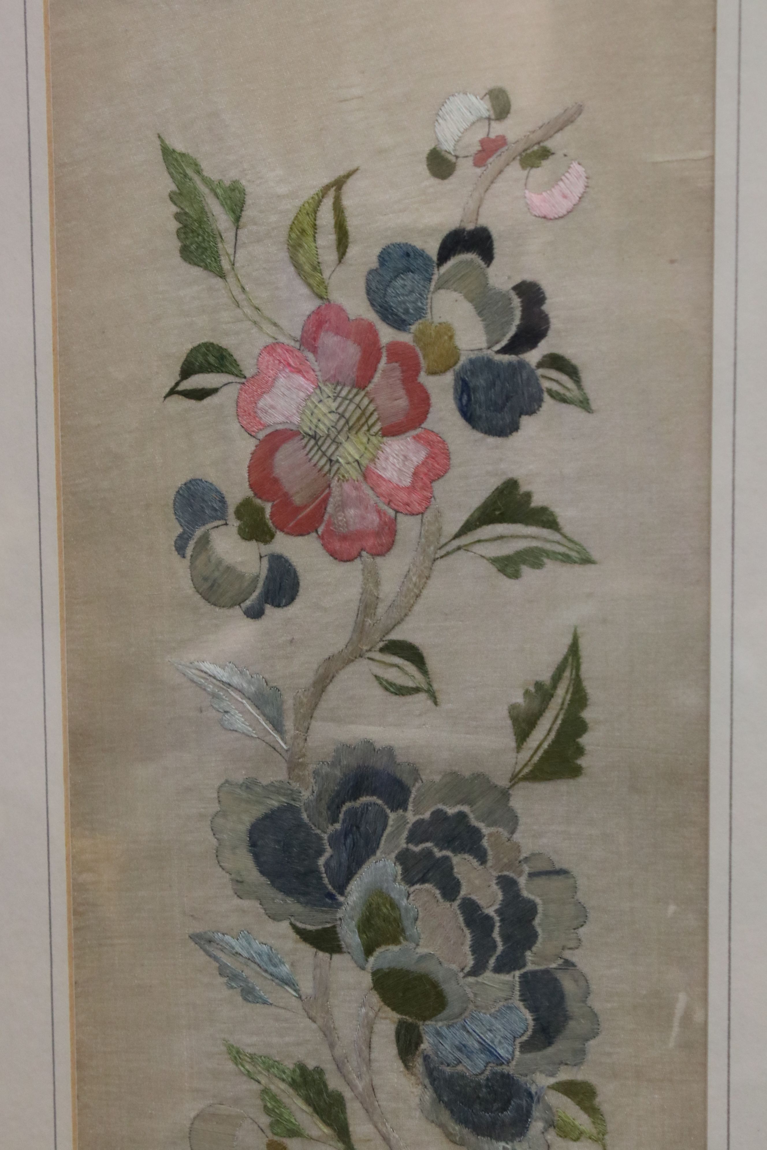 Pair of Framed and Glazed Oriental Silk Embroideries, one depicting birds, butterflies and flowers - Image 2 of 6