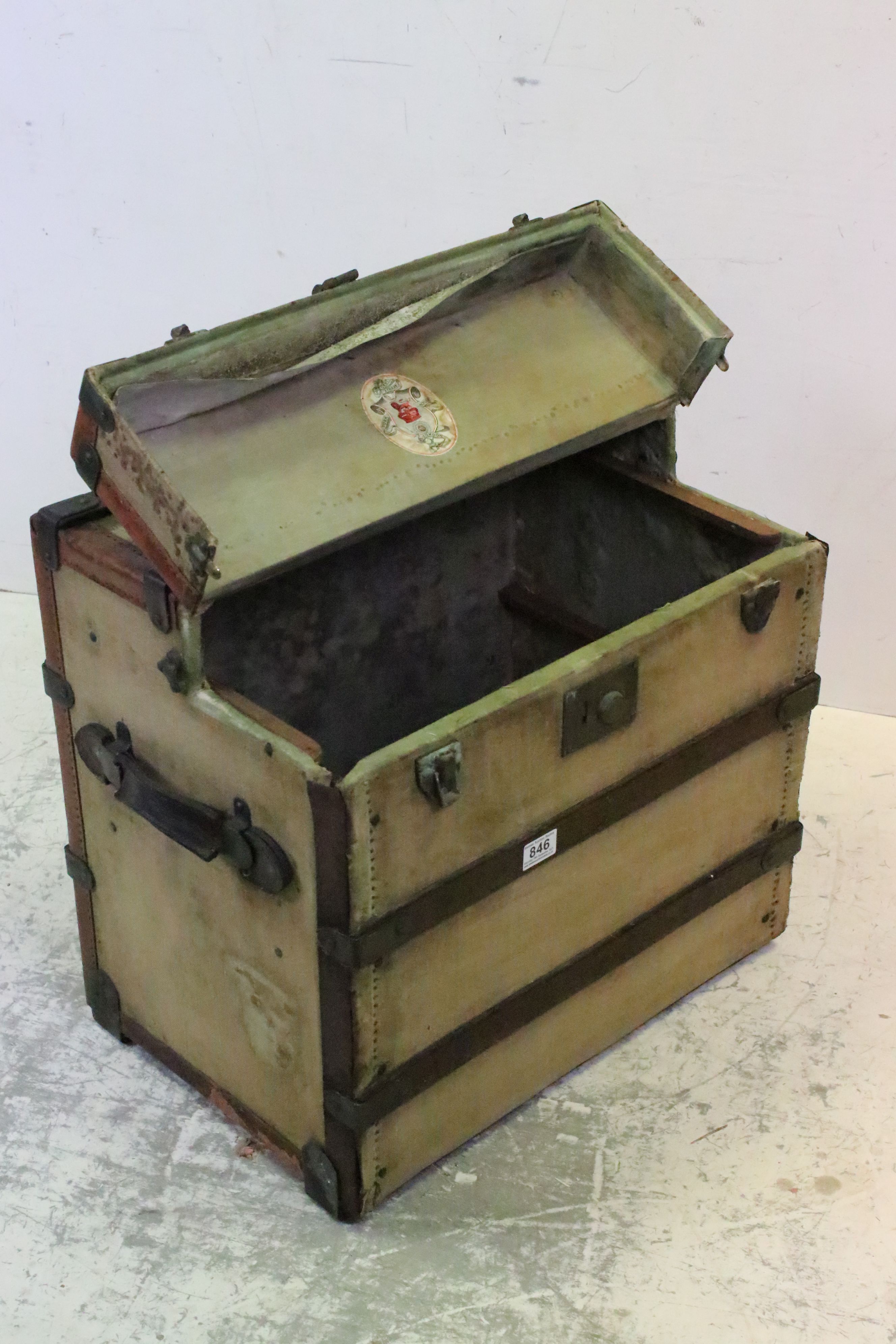 Late 19th / Early 20th century Campaign Wooden Bound and Canvas Trunk from York House (Junior Army & - Image 3 of 5