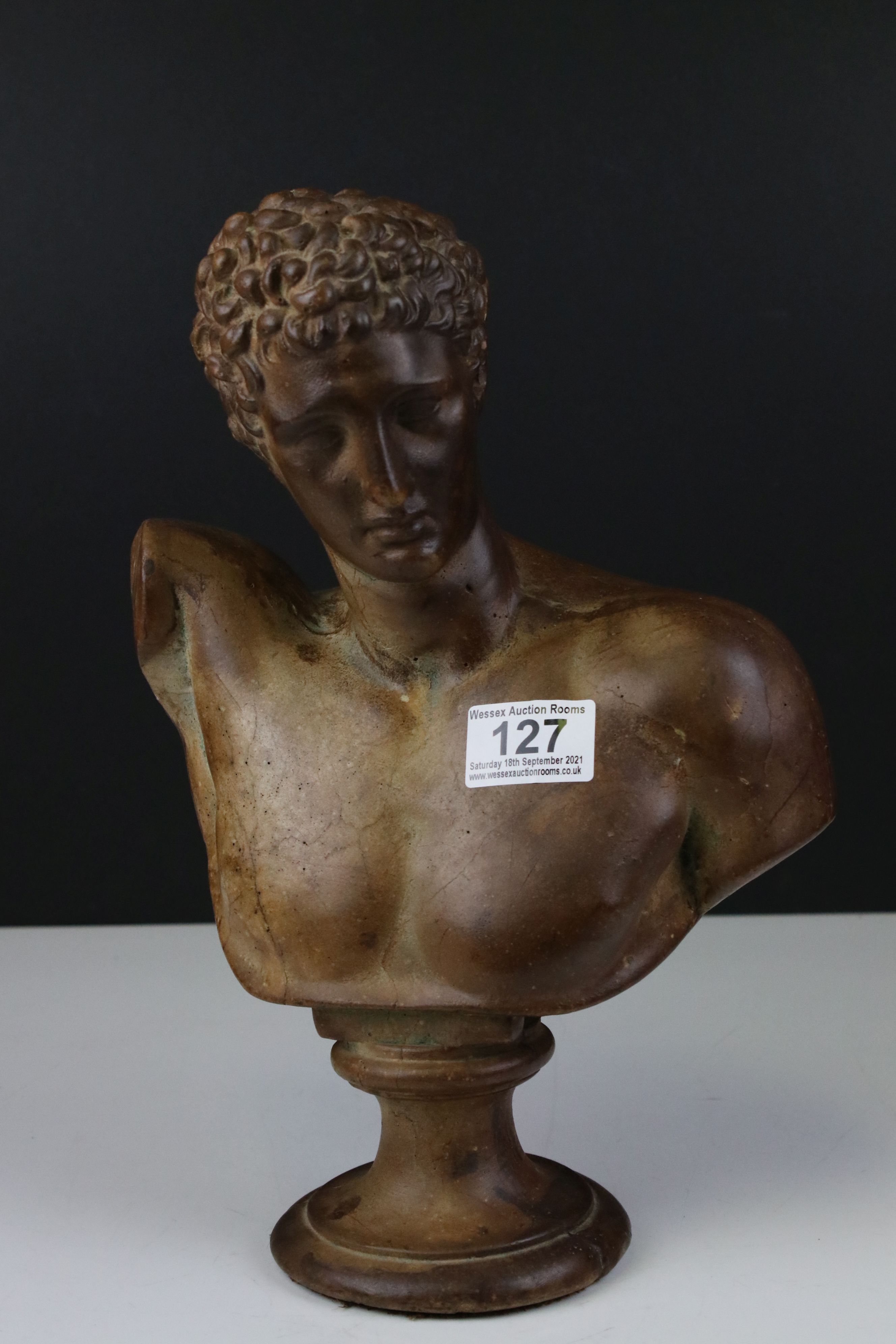 Stoneware Head and Shoulders Bust of a Roman Man, 32cms high