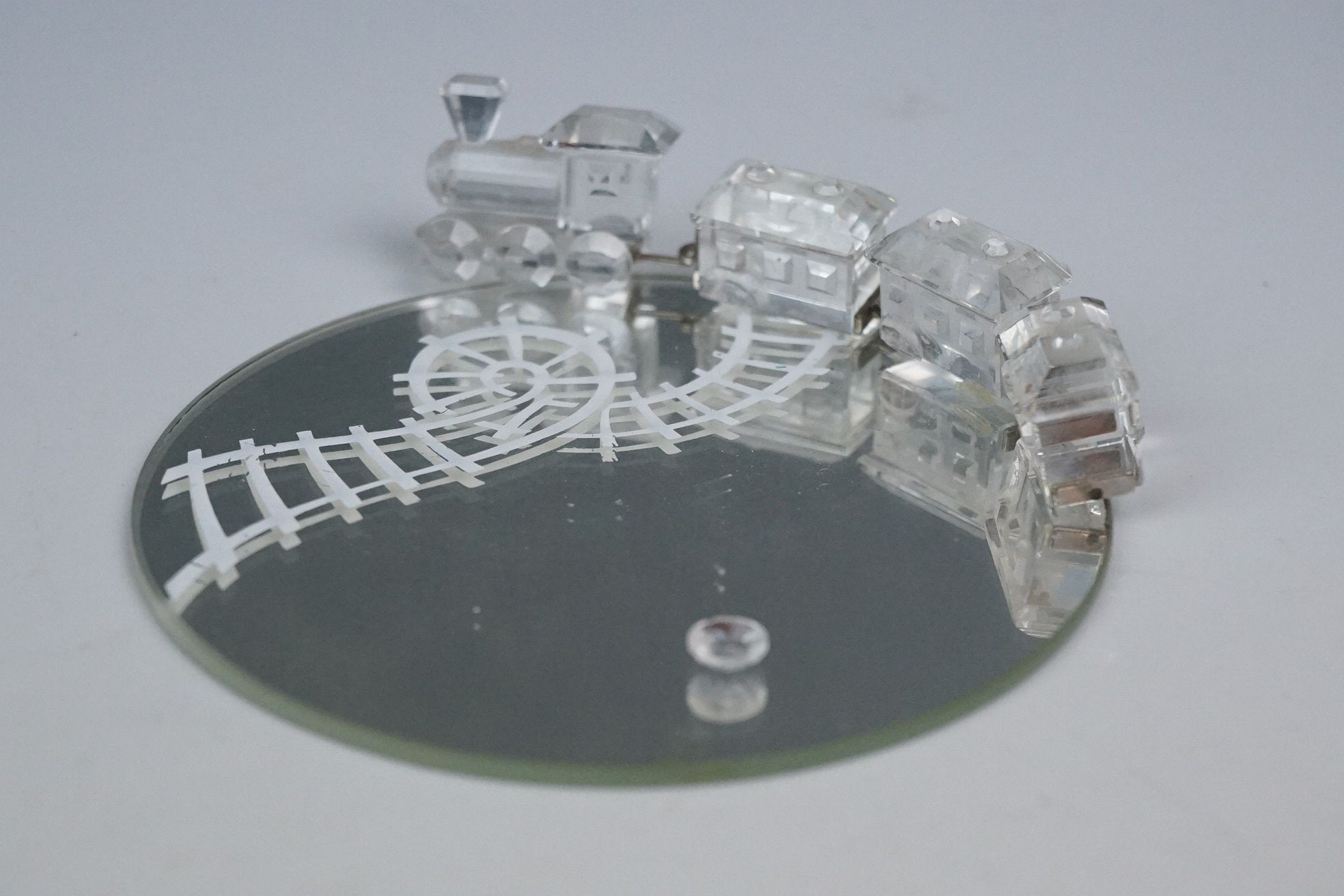 Swarovski crystal figurines comprising miniature train and carriages on mirrored stand; flower - Image 5 of 6