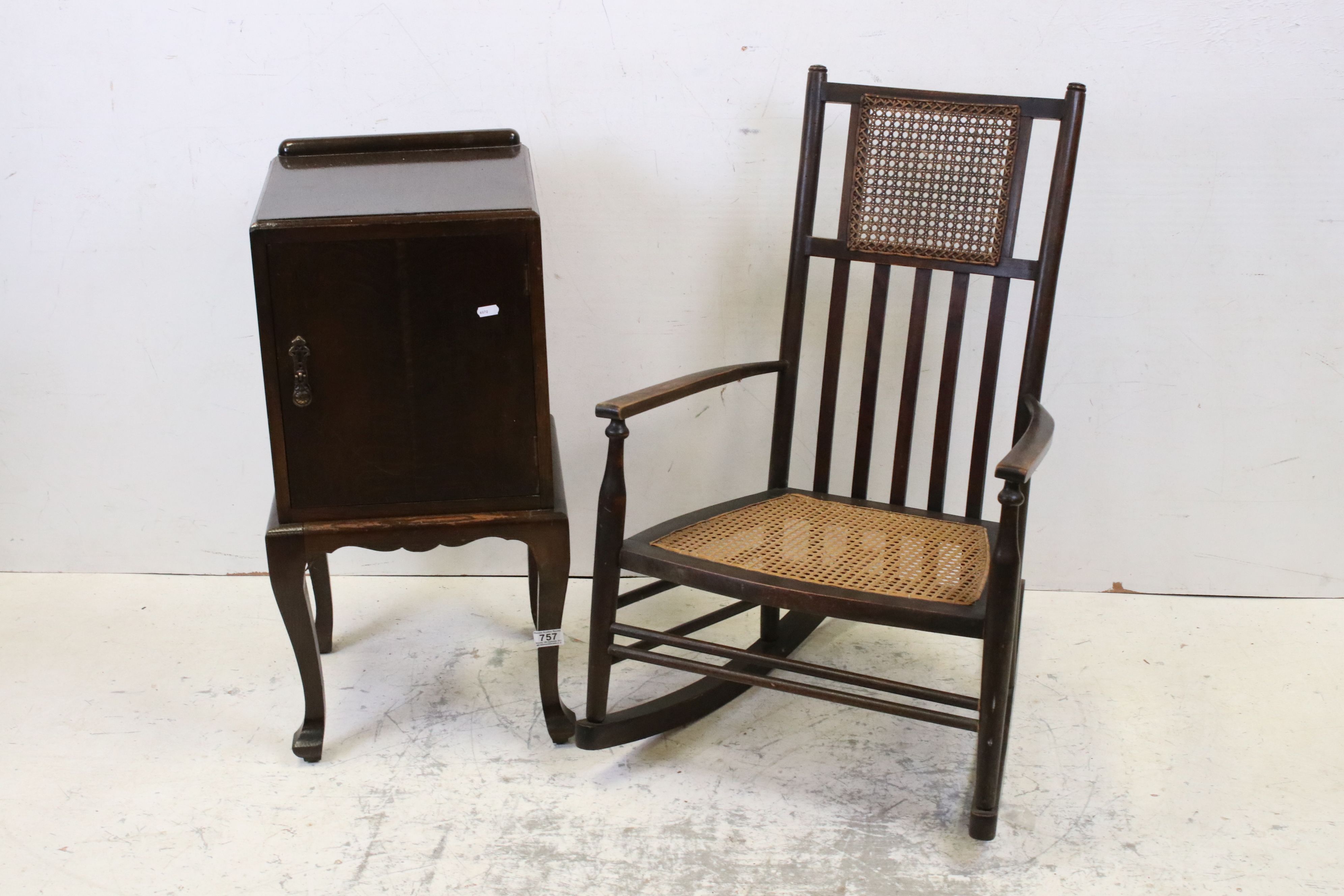 Early 20th century Rocking Chair and an Oak Bedside Cabinet