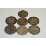 A collection of six silver crown coins to include Victorian examples together with a Victorian