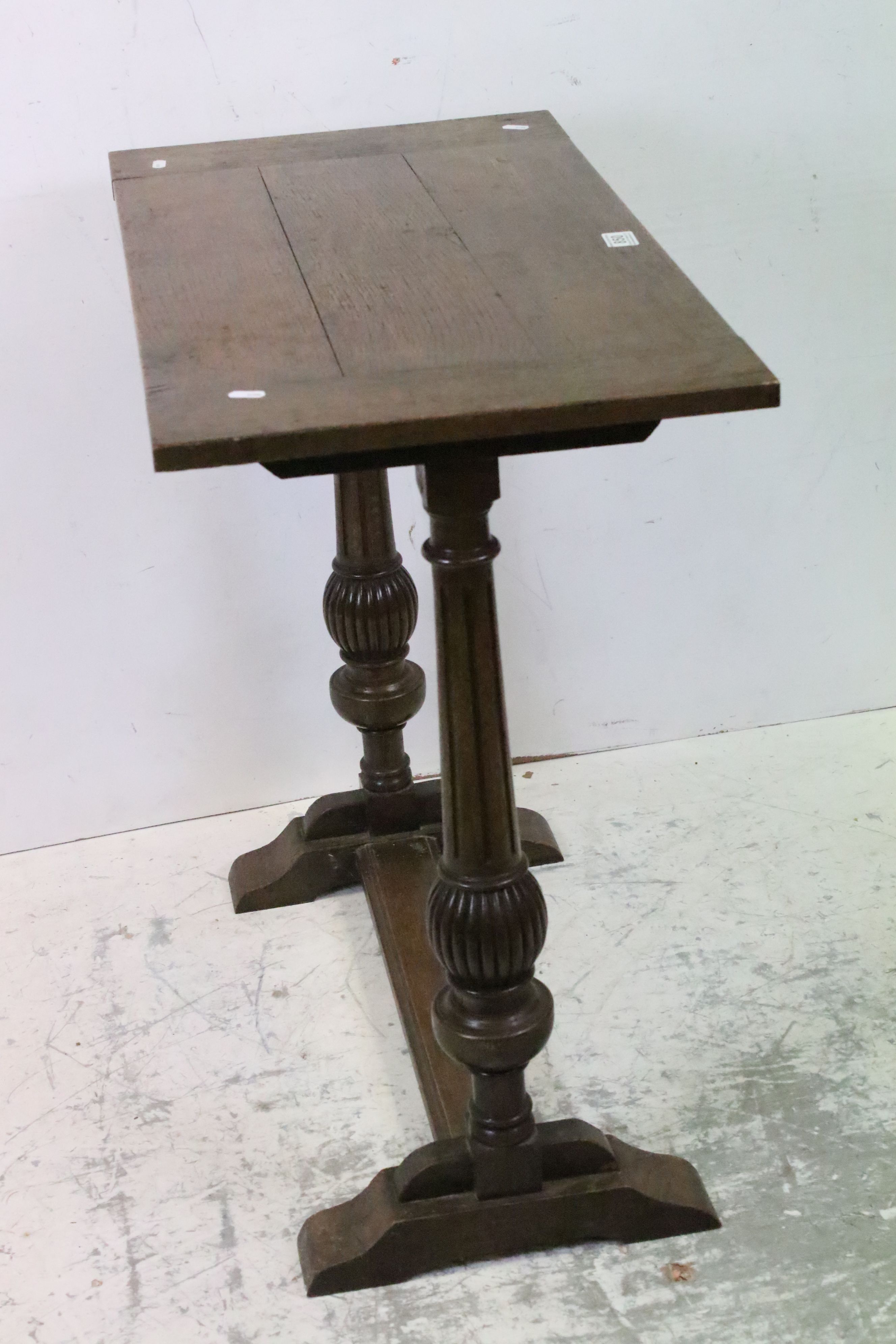 Oak Side Table in the 17th century manner, raised on turned bulbous supports and a cross- - Image 2 of 4