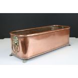 Copper Rectangular Planter with Brass Lion Ring Handles and Brass Lion Paw Feet, 37cms long