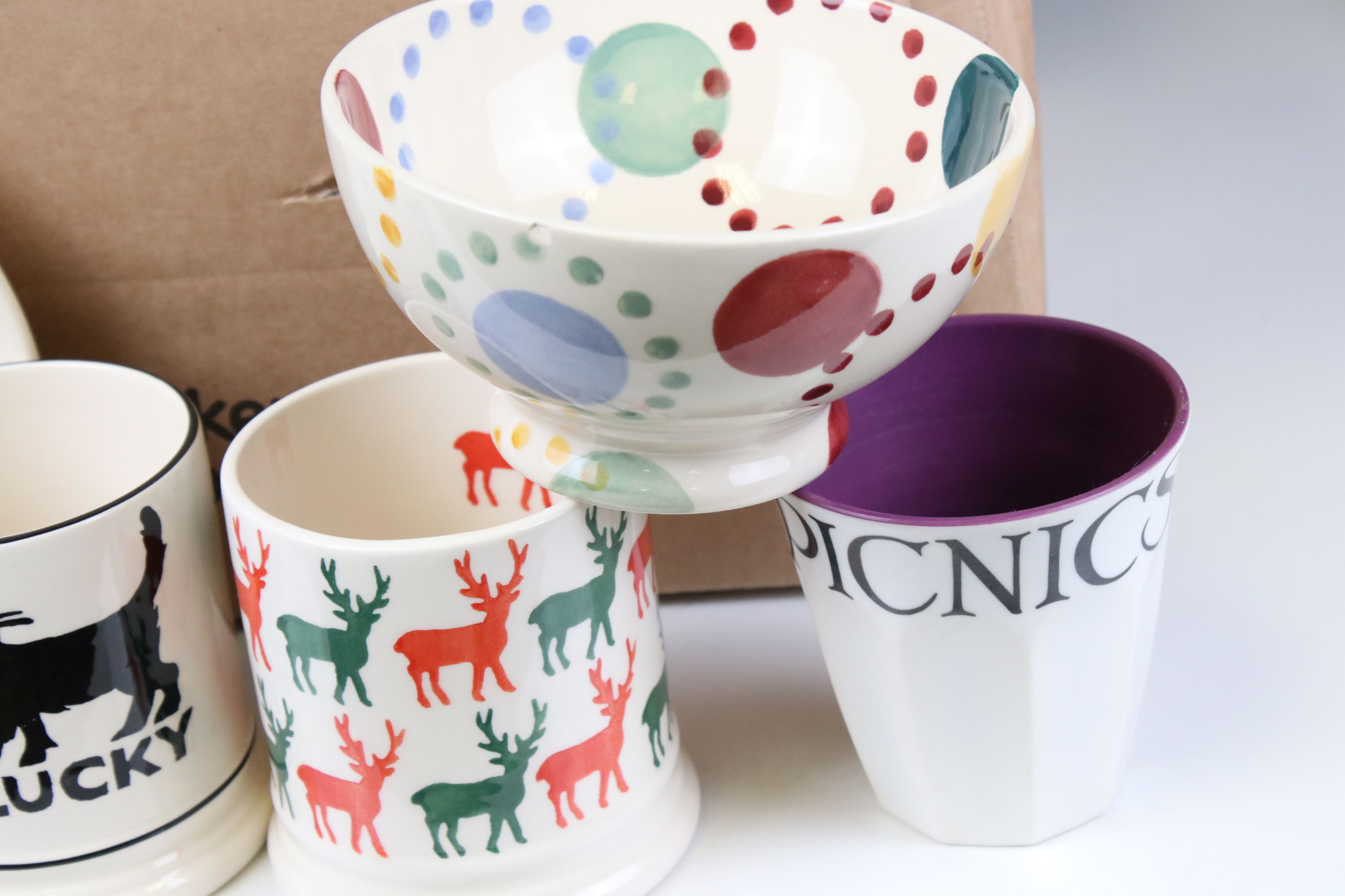 Emma Bridgewater - Three Mugs including Friesian, Lucky Black Cat and Stags, Polka Dot Saucer, - Image 3 of 5