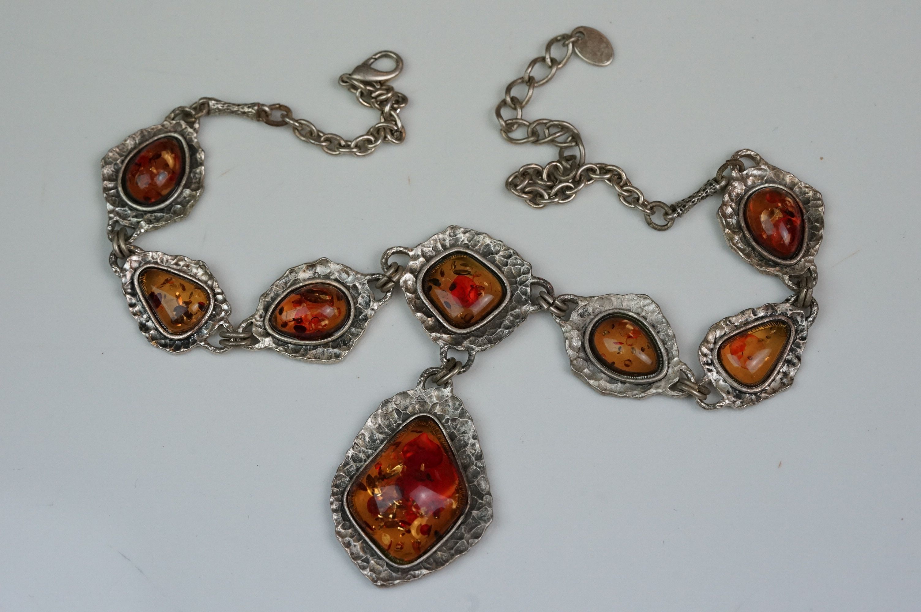 Amber jewellery to include amber graduated panel necklace, another similar, amber drop earrings etc - Image 8 of 8