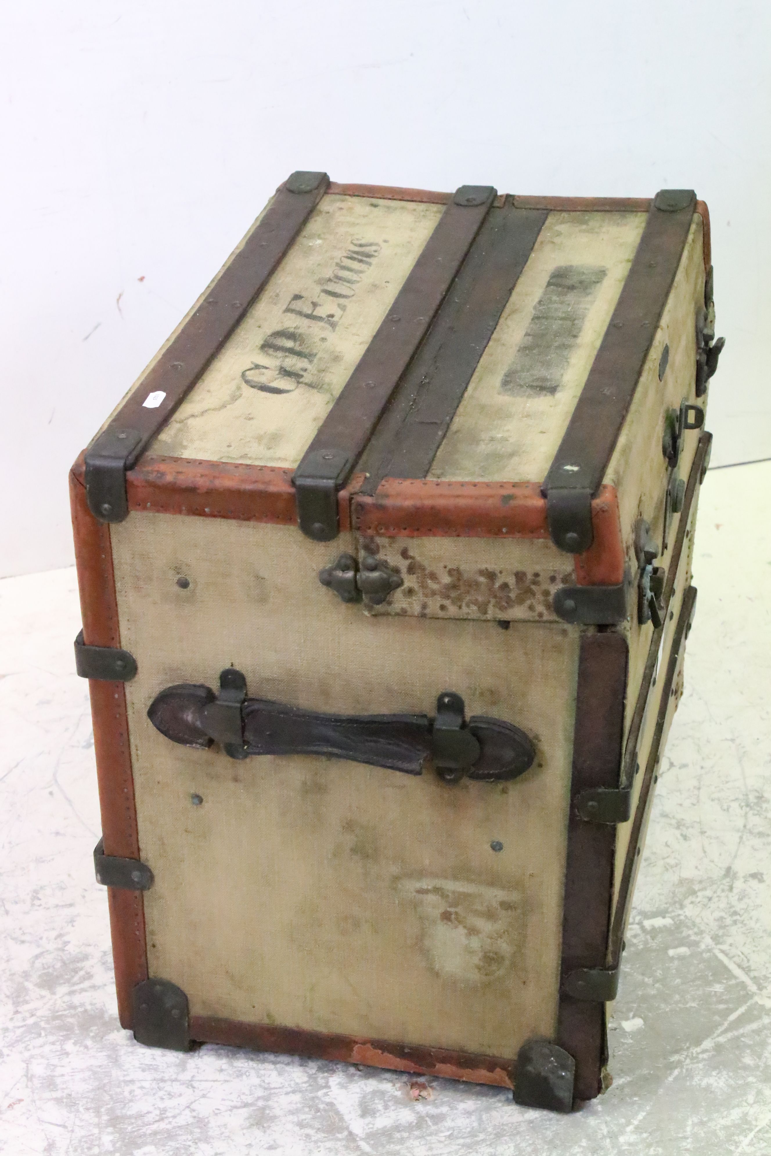 Late 19th / Early 20th century Campaign Wooden Bound and Canvas Trunk from York House (Junior Army & - Image 2 of 5