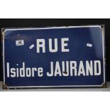 French Enamel Street Sign ' Rue Isidore Jaurand ', 50cms x 30cms