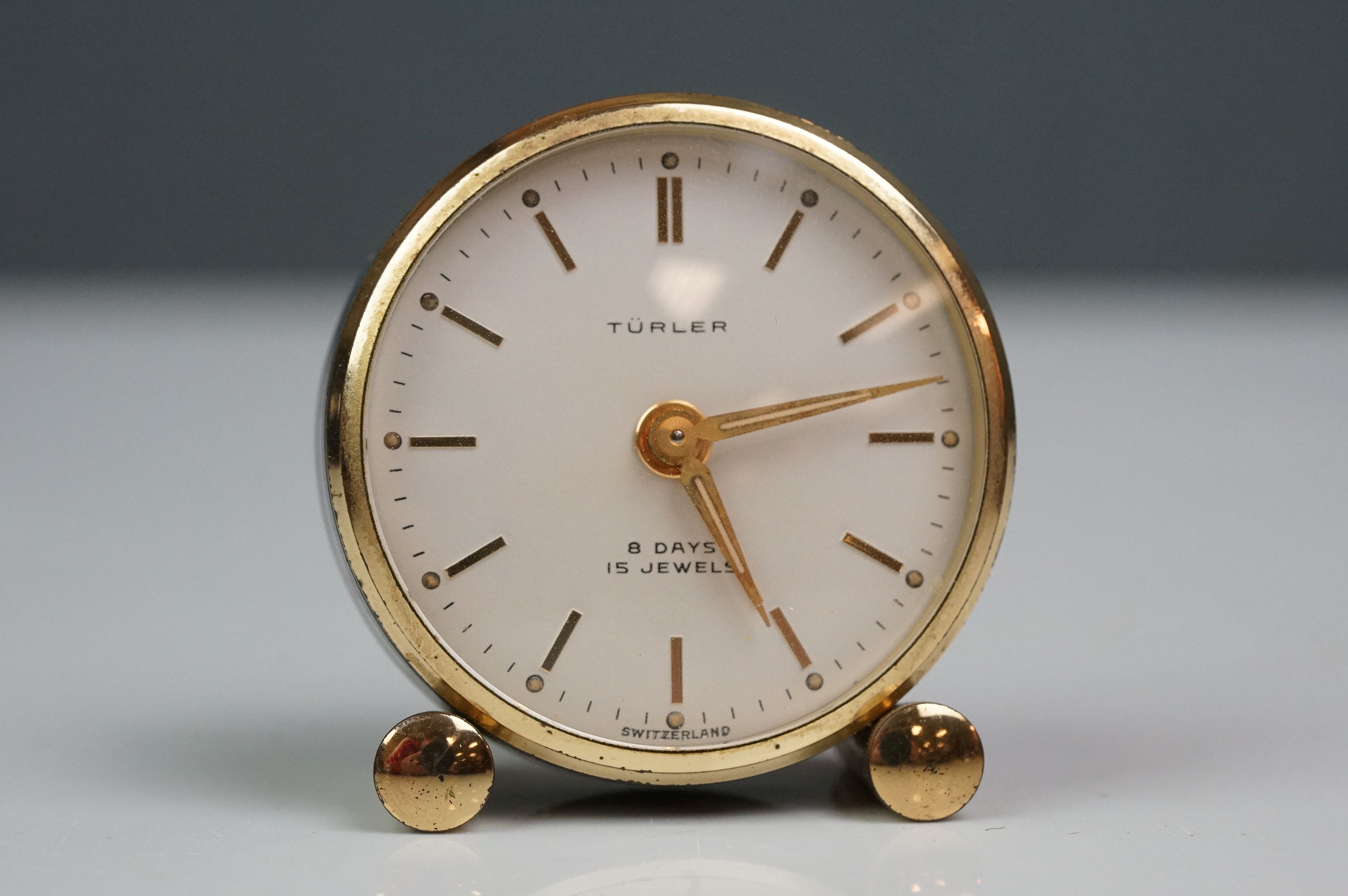 A vintage Art Deco Turler 8 day 15 jewel travel clock.